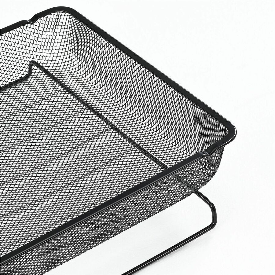 Lorell Mesh Desktop Organizer Tray - Stackable - Stackable, Durable - Black - Mesh, Metal - 1 Each