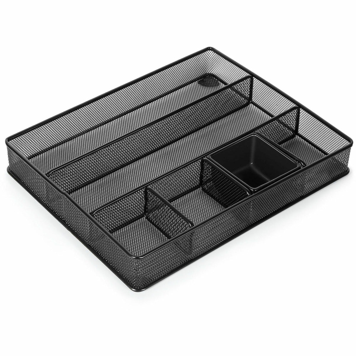 Lorell Multi-Compartment Mesh Drawer Organizer - 6 Compartment(s) - Durable - Black - Metal, Mesh - 4 / Carton
