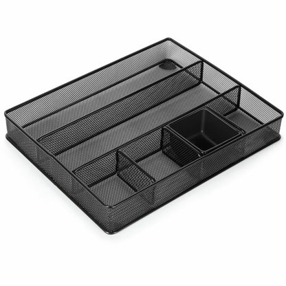Lorell Multi-Compartment Mesh Drawer Organizer - 6 Compartment(s) - Durable - Black - Metal, Mesh - 4 / Carton