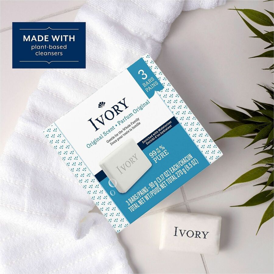 Ivory Bar Soap - Original Scent - 3.17 oz - Dirt Remover - Skin - White - Paraben-free, Phthalate-free, Perfumed - 24 / 