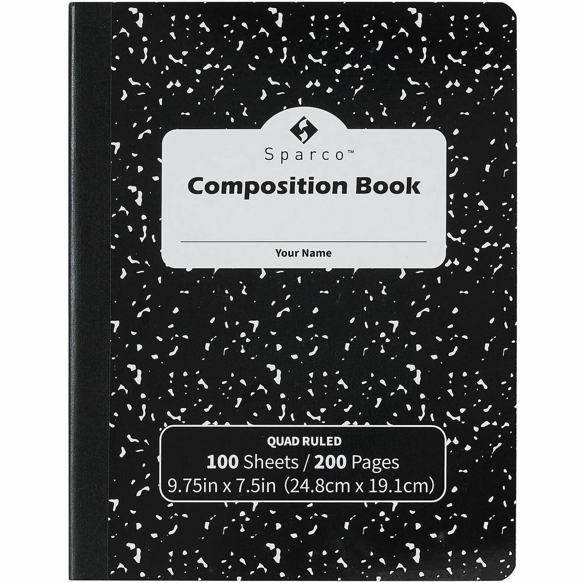 Sparco Quadrille-Ruled Composition Notebooks - Sewn - Quad Ruled Front Ruling - Black Cover - Label, Hard Cover, Damage 