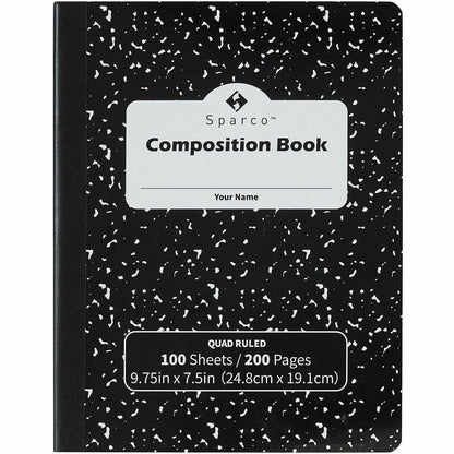 Sparco Quadrille-Ruled Composition Notebooks - Sewn - Quad Ruled Front Ruling - Black Cover - Label, Hard Cover, Damage 
