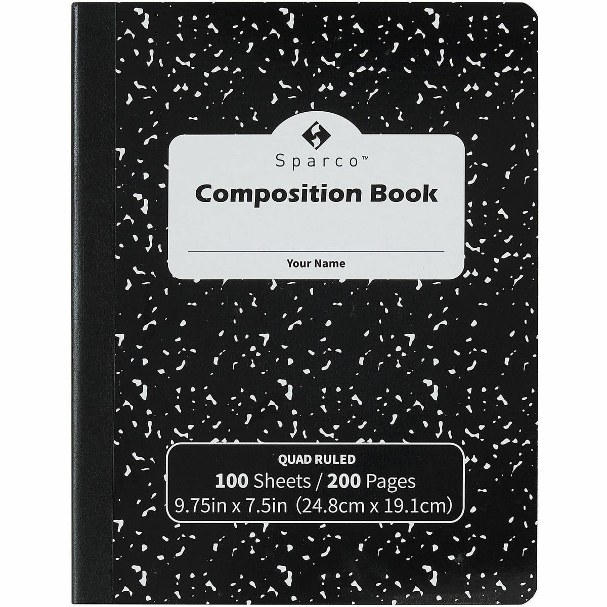 Sparco Quadrille-Ruled Composition Notebooks - Sewn - Quad Ruled Front Ruling - Black Cover - Label, Hard Cover, Damage 