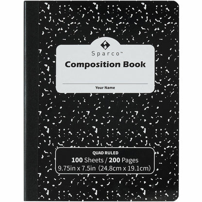 Sparco Quadrille-Ruled Composition Notebooks - Sewn - Quad Ruled Front Ruling - Black Cover - Label, Hard Cover, Damage 