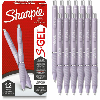 Sharpie S-Gel Pens - 0.7 mm Pen Point - Black Ink - Gel-based - Icy Violet Barrel - Writing, Home, School, Office - 12 /