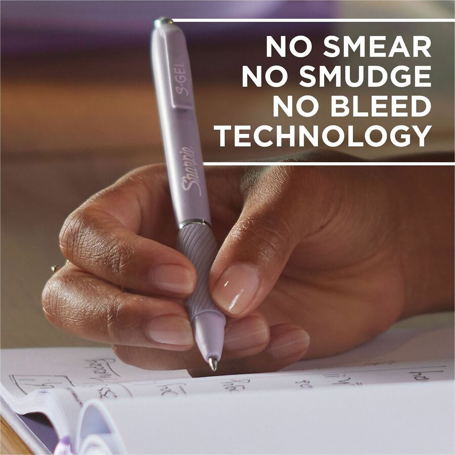 Sharpie S-Gel Pens - 0.7 mm Pen Point - Black Ink - Gel-based - Icy Violet Barrel - Writing, Home, School, Office - 12 /