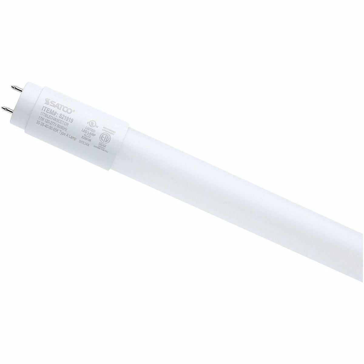 Satco LED Type-A T8 Tube Bulbs - 17 W - 2600 lm - Linear - T8 Size - Frosted - White, Soft White, Daylight Light Color -