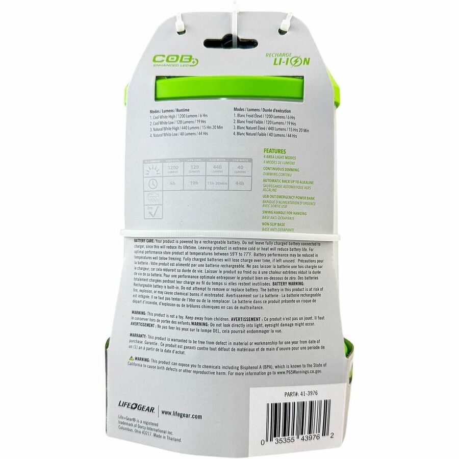 Life+Gear Hybrid USB-Rechargeable Lantern - LED - 1600 lm Lumen - 3 x AA - Alkaline, Lithium (Li) - Battery Rechargeable