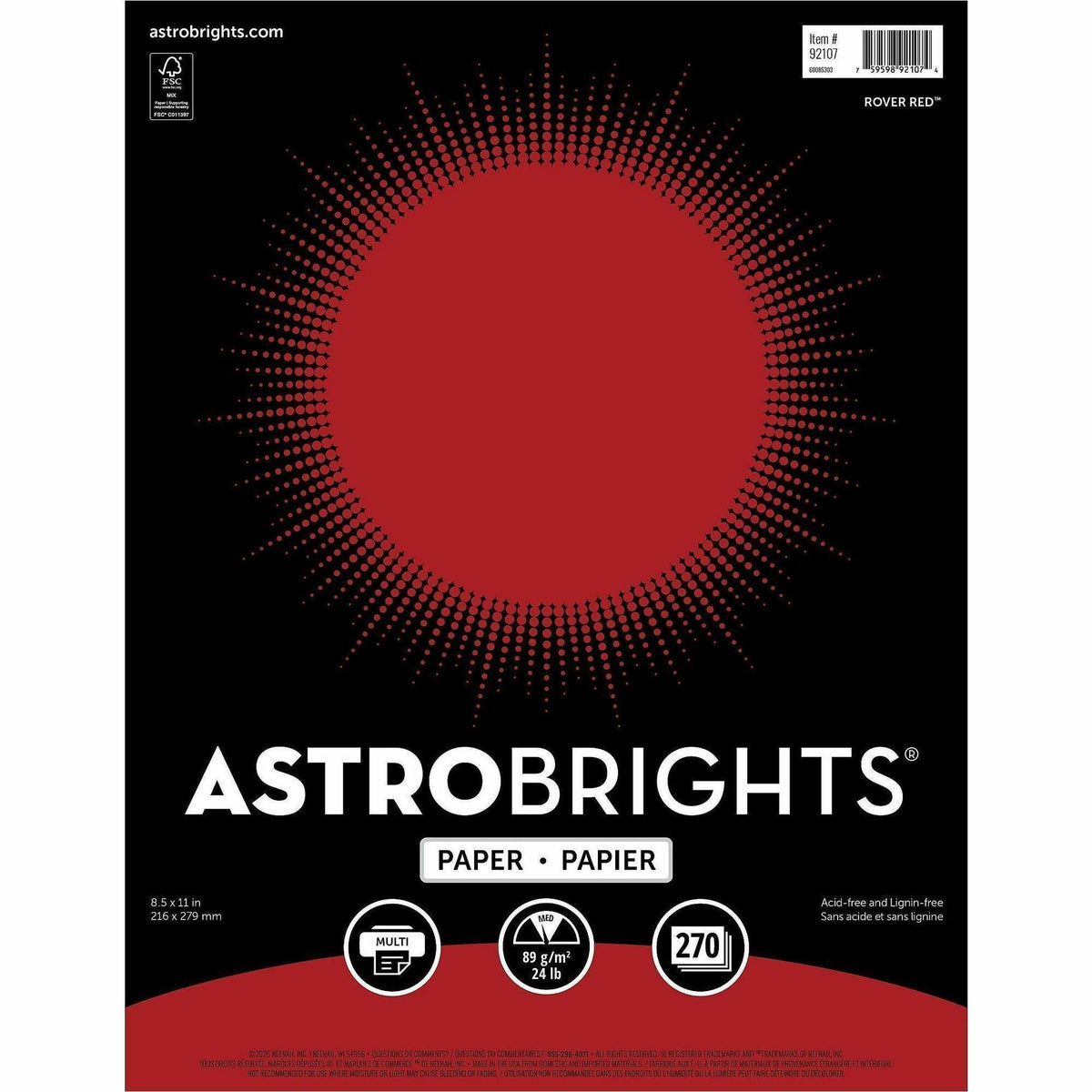 Astrobrights Colored Paper - Letter - 8 1/2" x 11" - 24 lb Basis Weight - FSC - Acid-free, Lignin-free, Archival-safe, N