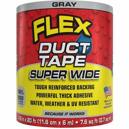 FLEX SEAL Super Wide Duct Tape - 20 ft Length x 4.60" Width - Gray - Rubber Adhesive - Water Resistant, Weather Resistan