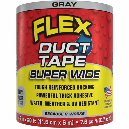 FLEX SEAL Super Wide Duct Tape - 20 ft Length x 4.60" Width - Gray - Rubber Adhesive - Water Resistant, Weather Resistan