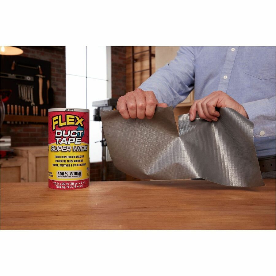 FLEX SEAL Super Wide Duct Tape - 20 ft Length x 7.50" Width - Gray - Rubber Adhesive - Water Resistant, Weather Resistan
