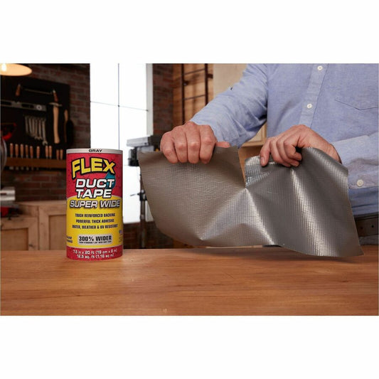 FLEX SEAL Super Wide Duct Tape - 20 ft Length x 7.50" Width - Gray - Rubber Adhesive - Water Resistant, Weather Resistan