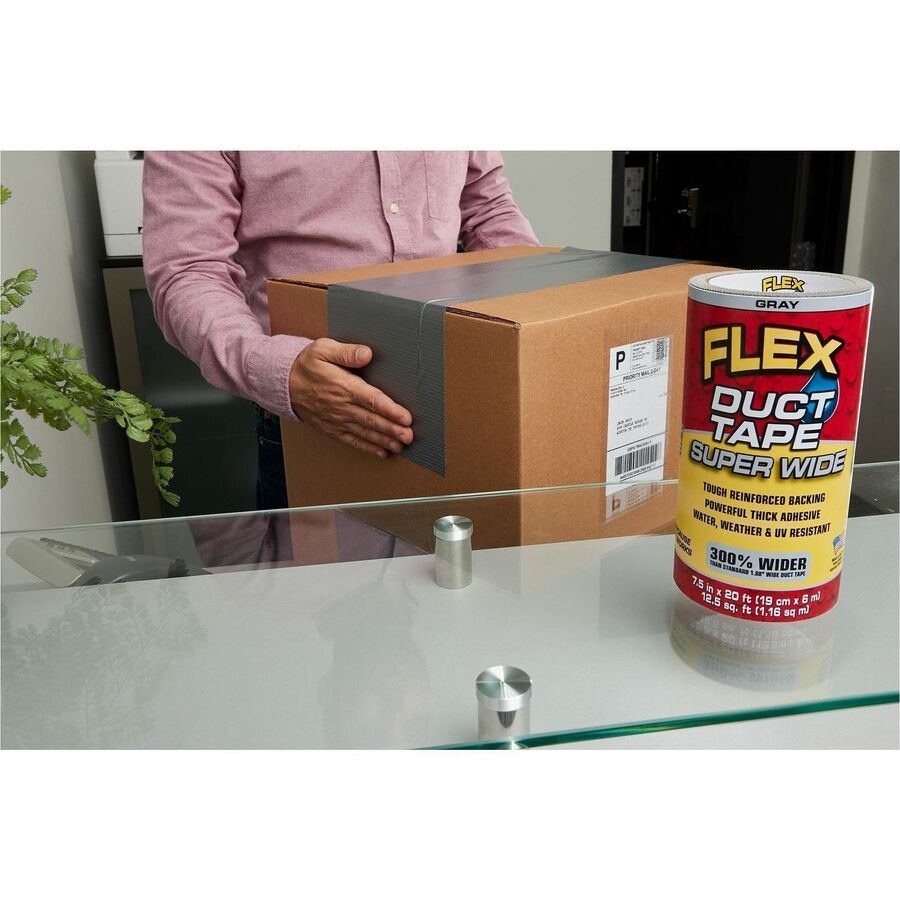 FLEX SEAL Super Wide Duct Tape - 20 ft Length x 7.50" Width - Gray - Rubber Adhesive - Water Resistant, Weather Resistan