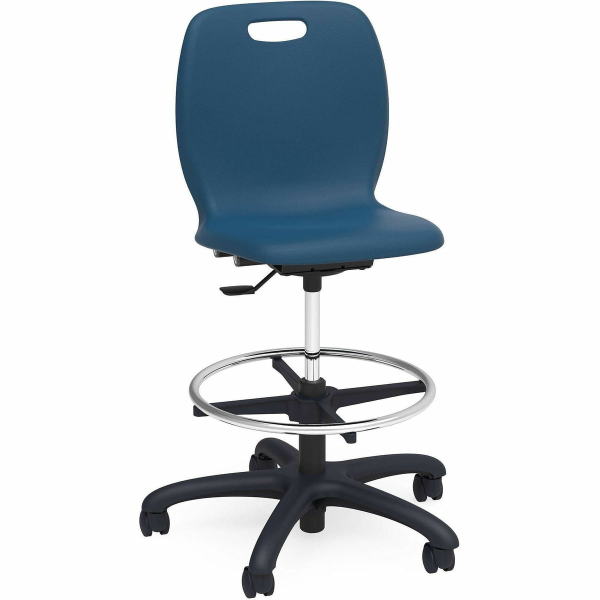 Lorell League Adjustable Height Mobile Lab Stool - 14" Height - Material: Polypropylene - Finish: Navy - 1 Carton
