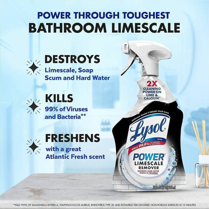 Lysol Power Limescale Remover - For Multi Surface, Multipurpose - Foam, Spray, Liquid - 32 fl oz (1 quart) - Atlantic Fr