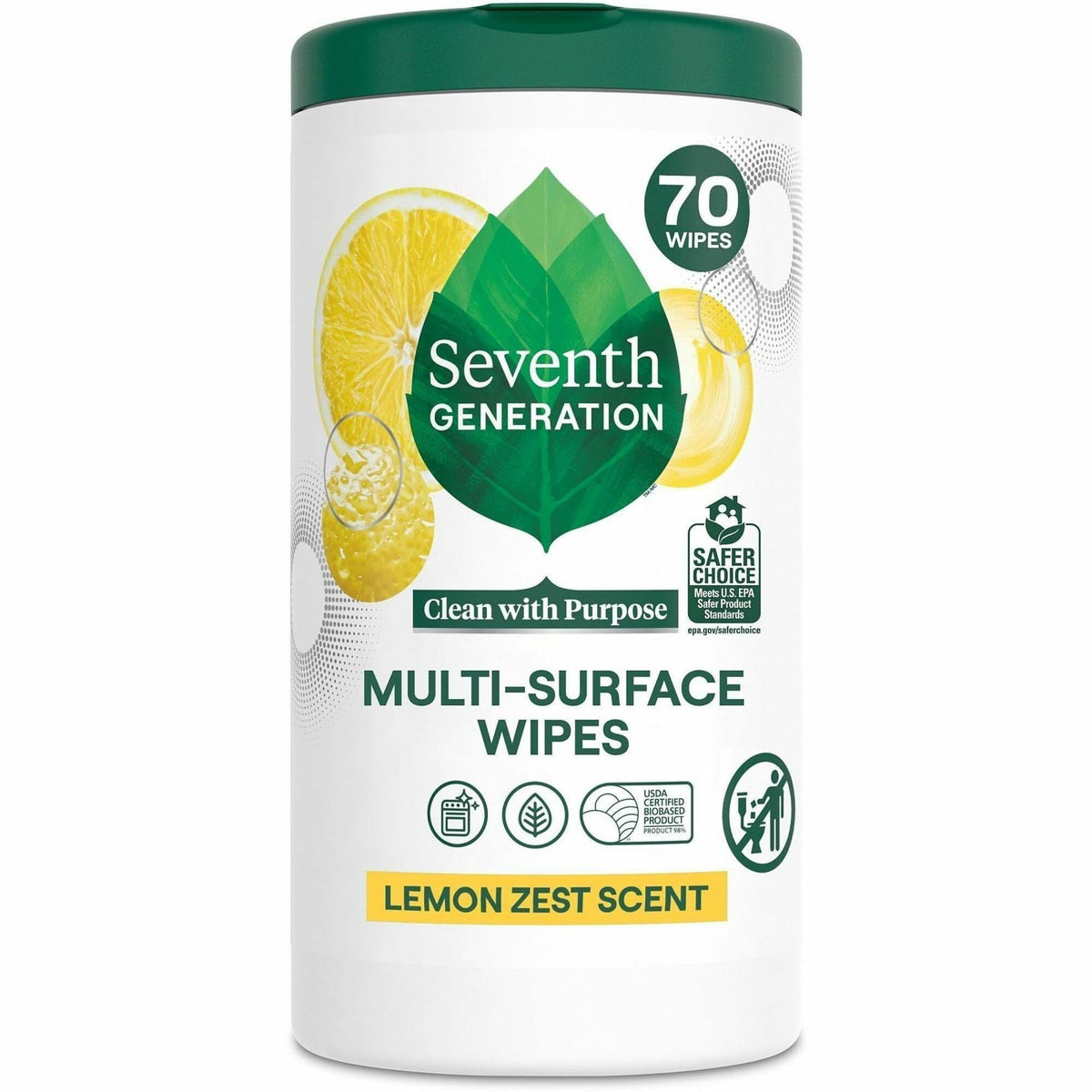 Seventh Generation Multipurpose Wipes - For Multipurpose - Wipe - Lemon Zest Scent - Versatile, Bio-based - Clear - 70 W