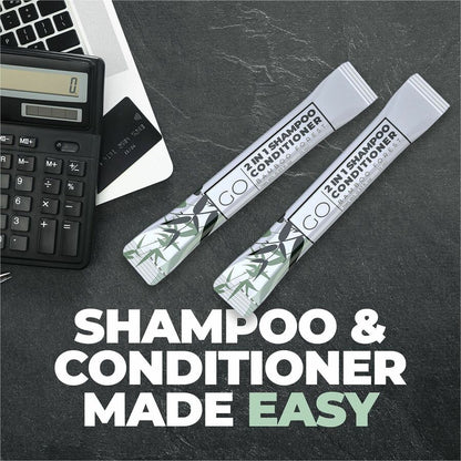 Go Essentials Travel-Size 2-in-1 Shampoo/Conditioner Packets - Fresh Clean, Bamboo Forest Scent - 0.4 fl oz (10.9 mL) - 