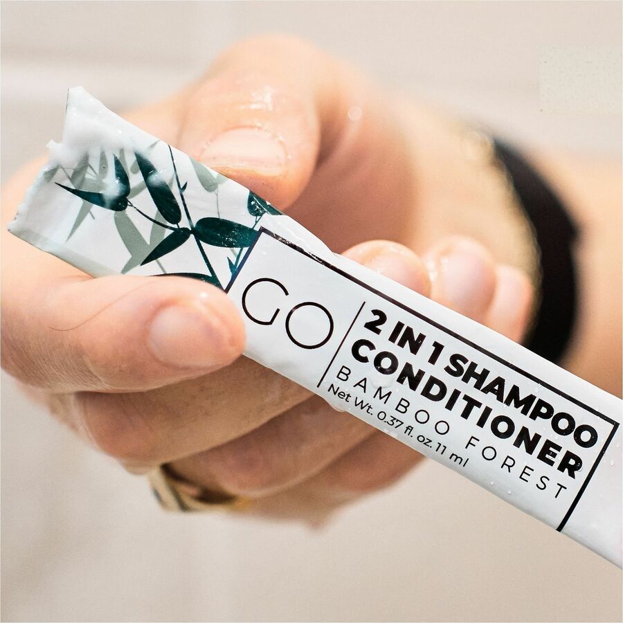 Go Essentials Travel-Size 2-in-1 Shampoo/Conditioner Packets - Fresh Clean, Bamboo Forest Scent - 0.4 fl oz (10.9 mL) - 