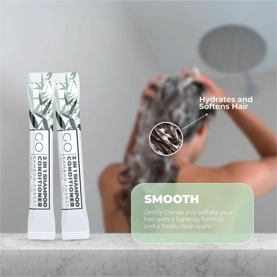 Go Essentials Travel-Size 2-in-1 Shampoo/Conditioner Packets - Fresh Clean, Bamboo Forest Scent - 0.4 fl oz (10.9 mL) - 