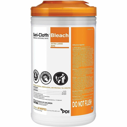 PDI Sani-Cloth Bleach Germicidal Disposable Wipes - For Hard Surface, Nonporous Surface, Healthcare - Ready-To-Use - Wip