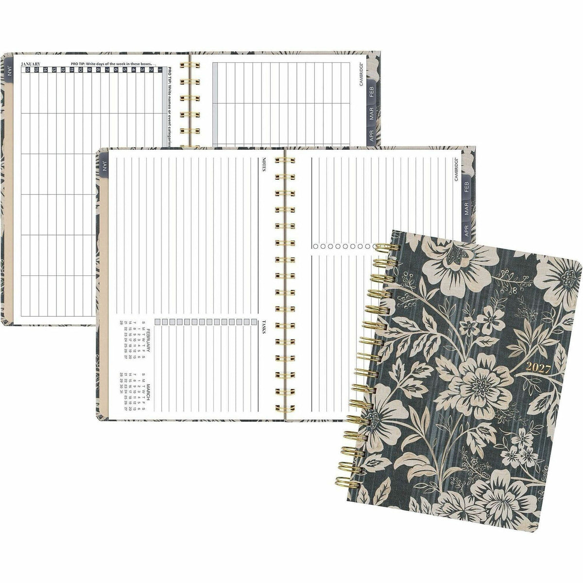 Cambridge Denim Blooms Monthly Planner - Monthly - 12 Month - January 2027 to December 2027 - 5 1/2" x 8 1/2" Sheet Size