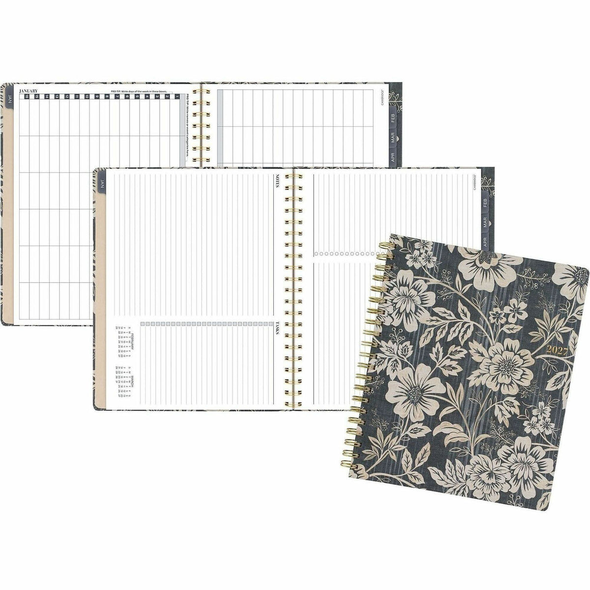 Cambridge Denim Blooms Monthly Planner - Monthly - 12 Month - January 2027 to December 2027 - Letter - 8 1/2" x 11" Shee