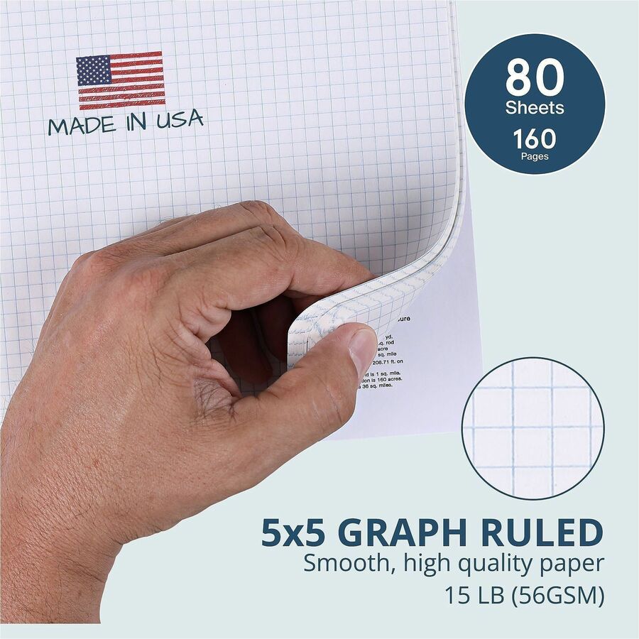Roaring Spring Quad-Ruled Composition Notebooks - 80 Sheets - 160 Pages - Sewn/Tapebound - Both Side Ruling Surface - Qu