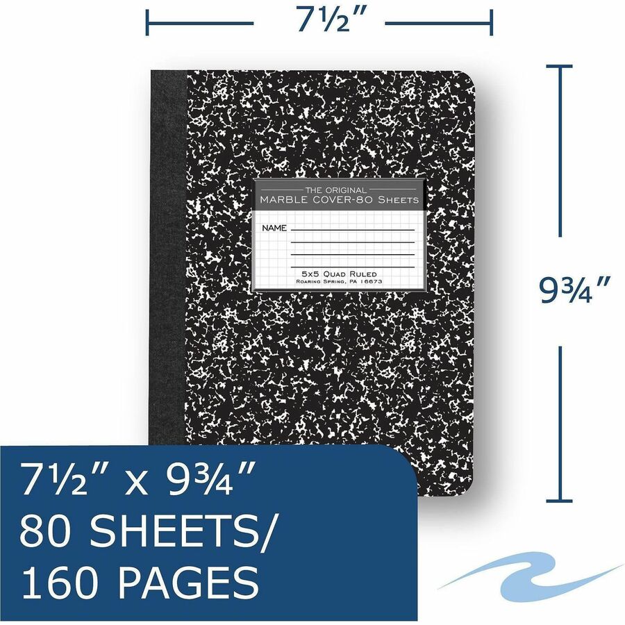 Roaring Spring Quad-Ruled Composition Notebooks - 80 Sheets - 160 Pages - Sewn/Tapebound - Both Side Ruling Surface - Qu