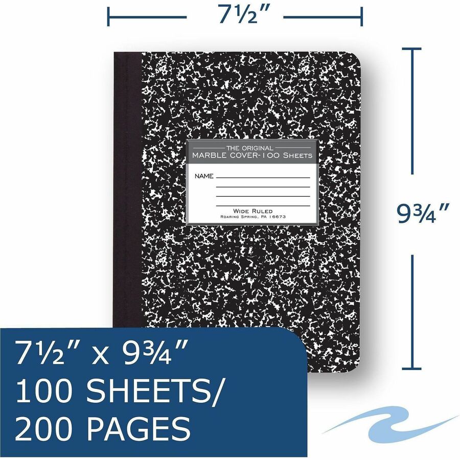 Roaring Spring Wide-ruled Composition Book - 100 Sheets - 200 Pages - Sewn/Tapebound - Both Side Ruling Surface - Wide R