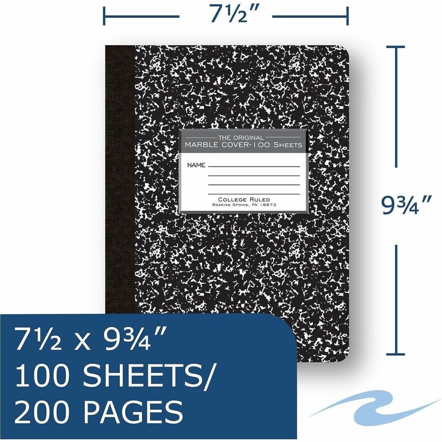Roaring Spring 100-sheet College Ruled Comp. Book - 100 Sheets - 200 Pages - Sewn/Tapebound - Both Side Ruling Surface -