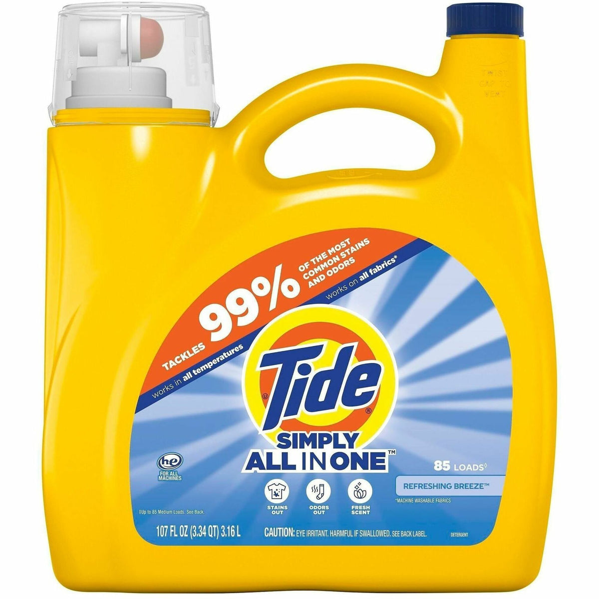 Tide Simply All-in-1 Detergent - For Laundry, Clothes - Liquid - 107 fl oz (3.3 quart) - Refreshing Breeze, Clean Scent 
