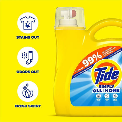 Tide Simply All-in-1 Detergent - For Laundry, Clothes - Liquid - 107 fl oz (3.3 quart) - Refreshing Breeze, Clean Scent 