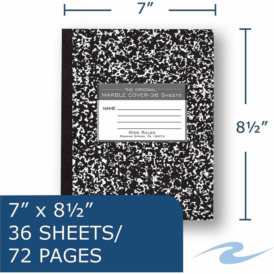 Roaring Spring Tape Bound Composition Notebooks - 36 Sheets - 72 Pages - Sewn/Tapebound - Both Side Ruling Surface - Wid