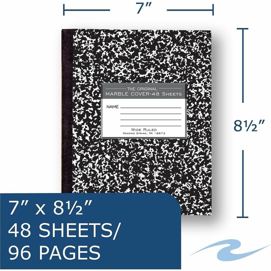 Roaring Spring Tape Bound Composition Notebooks - 48 Sheets - 96 Pages - Sewn/Tapebound - Both Side Ruling Surface - Wid