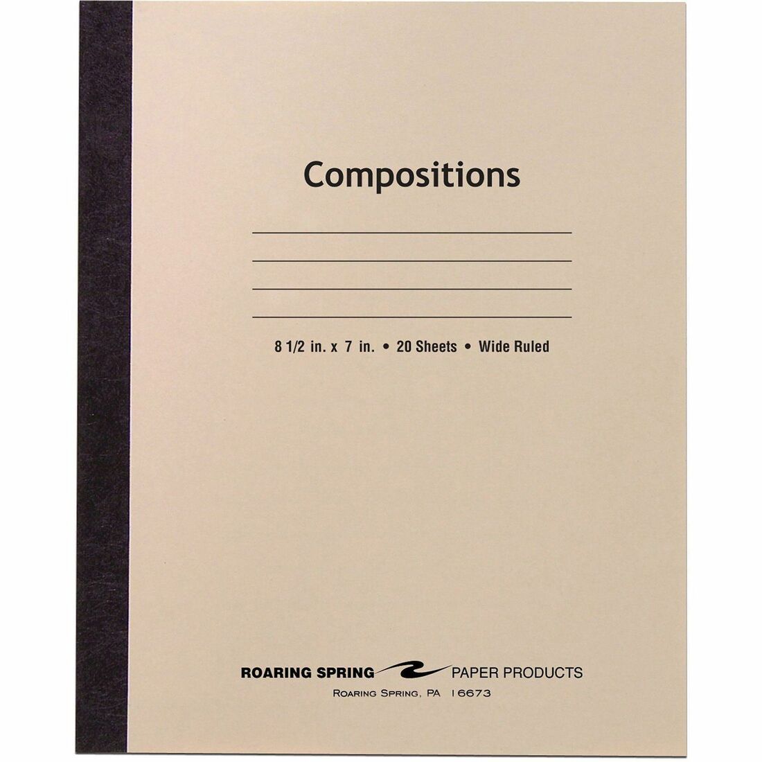 Roaring Spring Wide Ruled 20-sheet Compositn Book - 20 Sheets - 40 Pages - Sewn/Tapebound - Both Side Ruling Surface - W