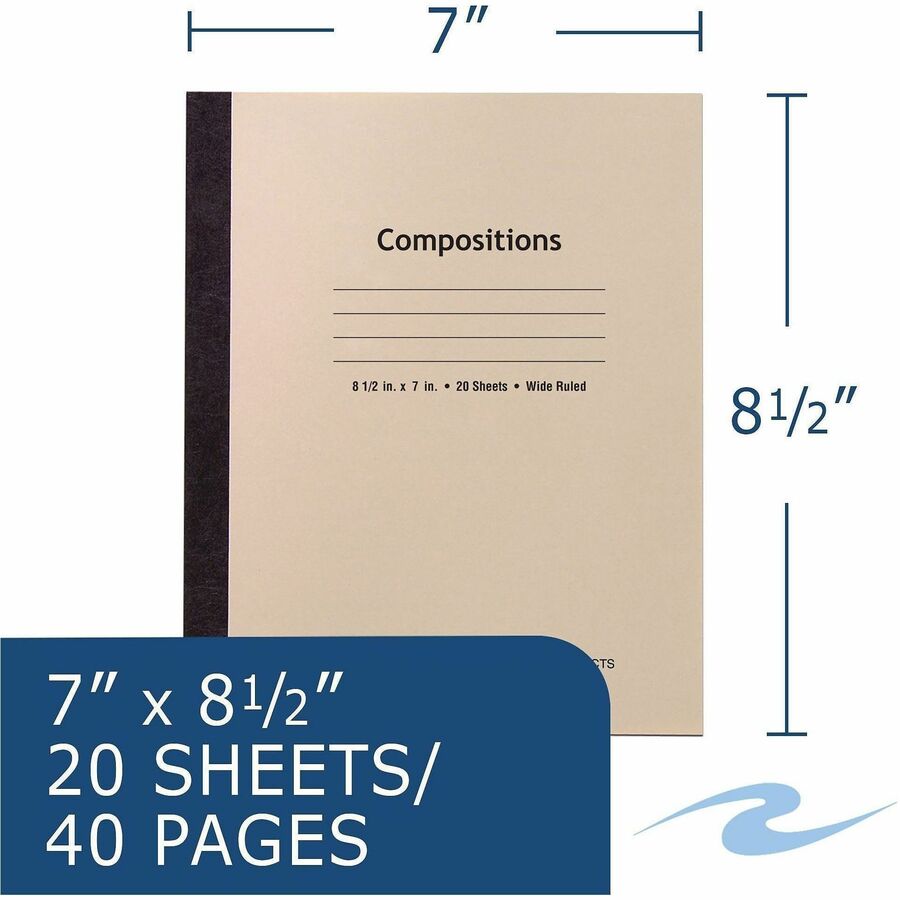 Roaring Spring Wide Ruled 20-sheet Compositn Book - 20 Sheets - 40 Pages - Sewn/Tapebound - Both Side Ruling Surface - W