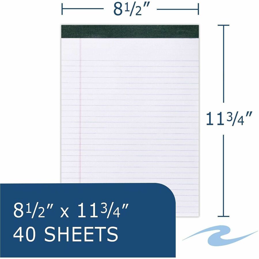 Roaring Spring Recycled Legal Pads - 40 Sheets - 80 Pages - Stapled/Tapebound - Both Side Ruling Surface - Wide Ruled Fr