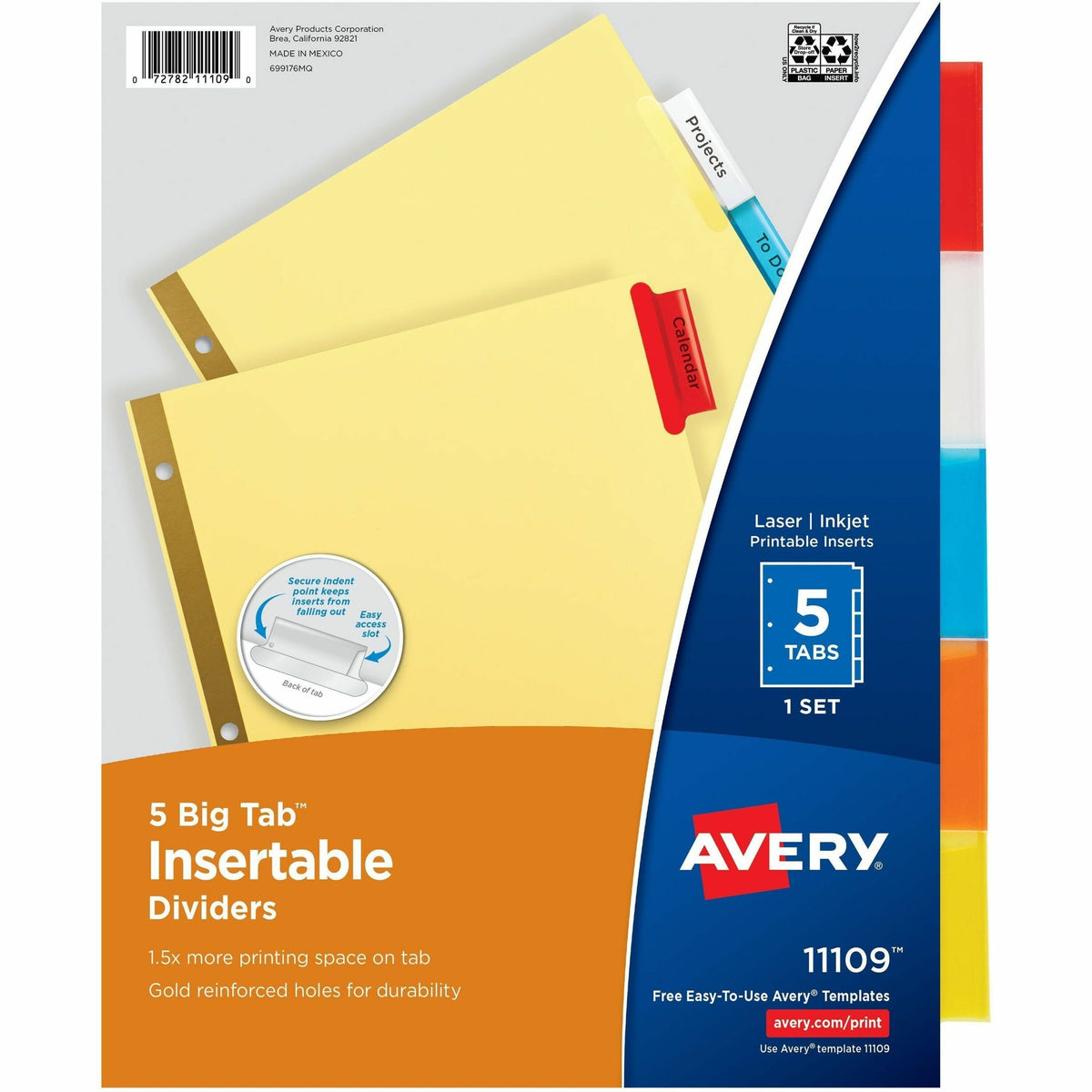 Avery Big Tab Insertable Dividers - 5 Tab(s)/Set - 8.5" Divider Width x 11" Divider Length - 3 Hole Punched - Buff Buff 