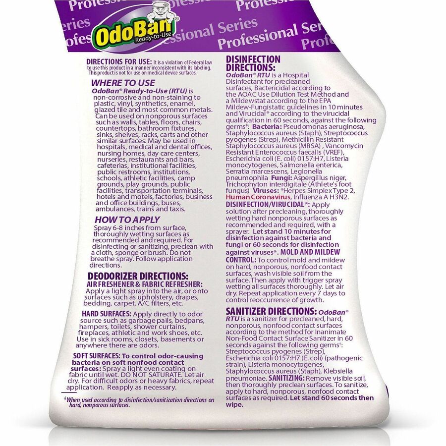 OdoBan Lavender Deodorizer Disinfectant Spray - For Multipurpose - Ready-To-Use - Spray, Liquid - 32 fl oz (1 quart) - F