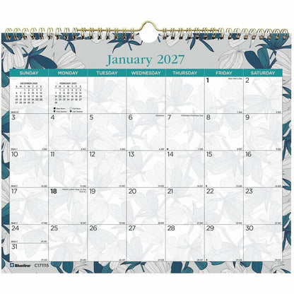 Blueline Garden Monthly Wall Calendar - Julian Dates - Monthly - 12 Month - January 2027 to December 2027 - 1 Month, 1 D