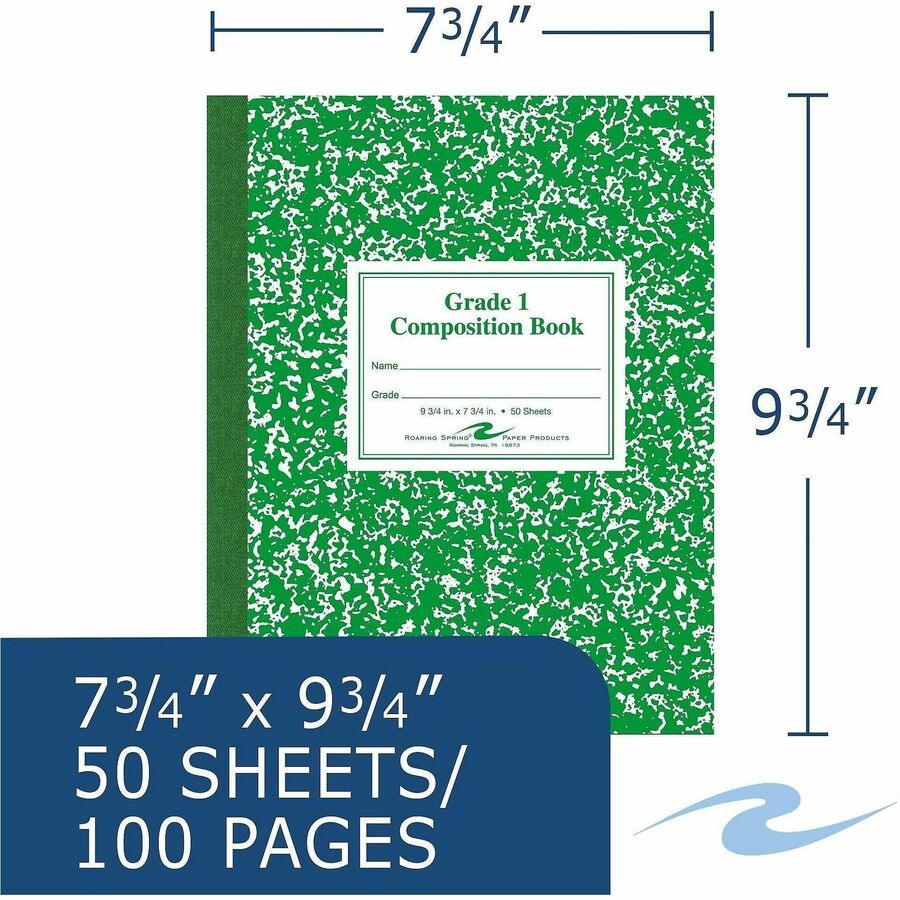 Roaring Spring First-grade Composition Books - 50 Sheets - 100 Pages - Sewn/Tapebound - Both Side Ruling Surface - Ruled