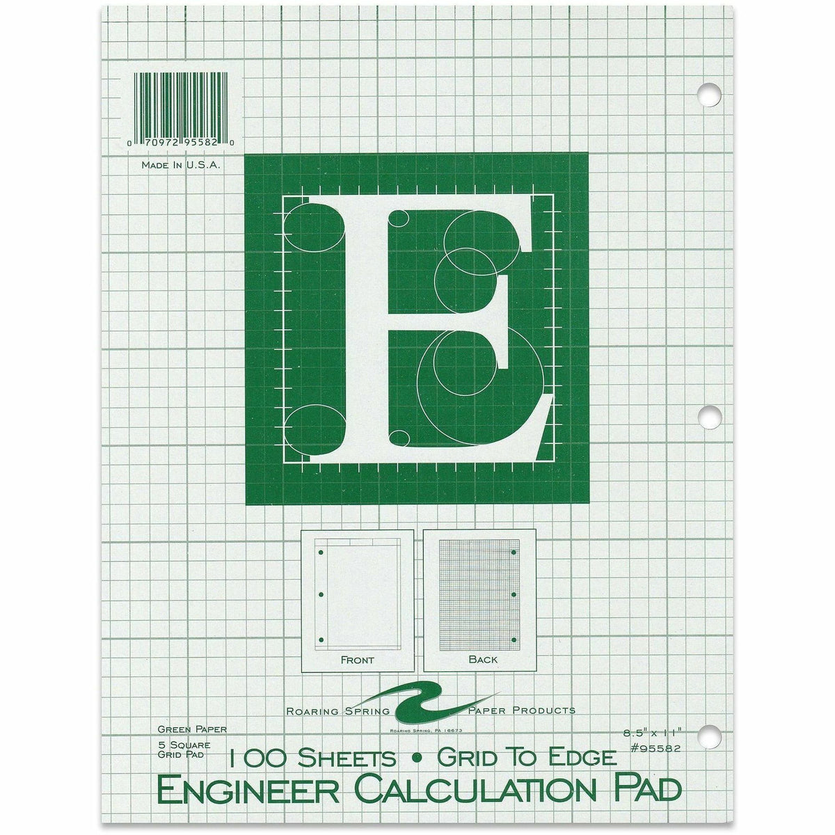 Roaring Spring Engineer Calculation Pads - 100 Sheets - 200 Pages - Printed - Glued - 3 Hole(s) - 15 lb Basis Weight - L