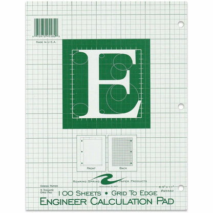 Roaring Spring Engineer Calculation Pads - 100 Sheets - 200 Pages - Printed - Glued - 3 Hole(s) - 15 lb Basis Weight - L