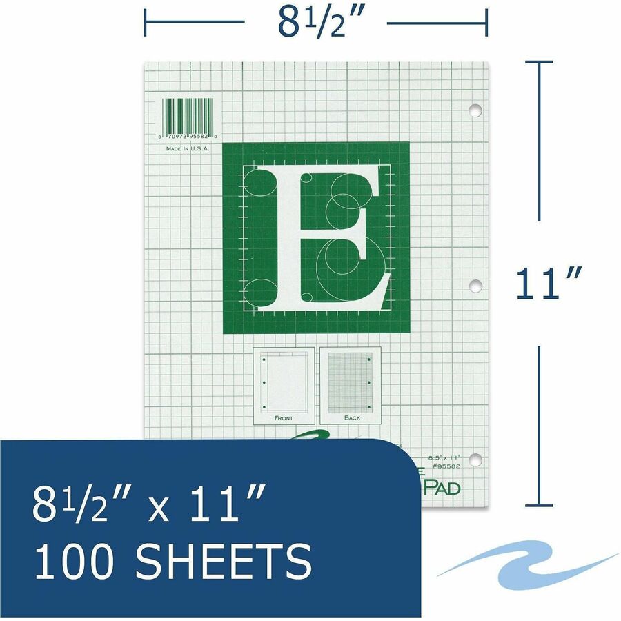 Roaring Spring Engineer Calculation Pads - 100 Sheets - 200 Pages - Printed - Glued - 3 Hole(s) - 15 lb Basis Weight - L