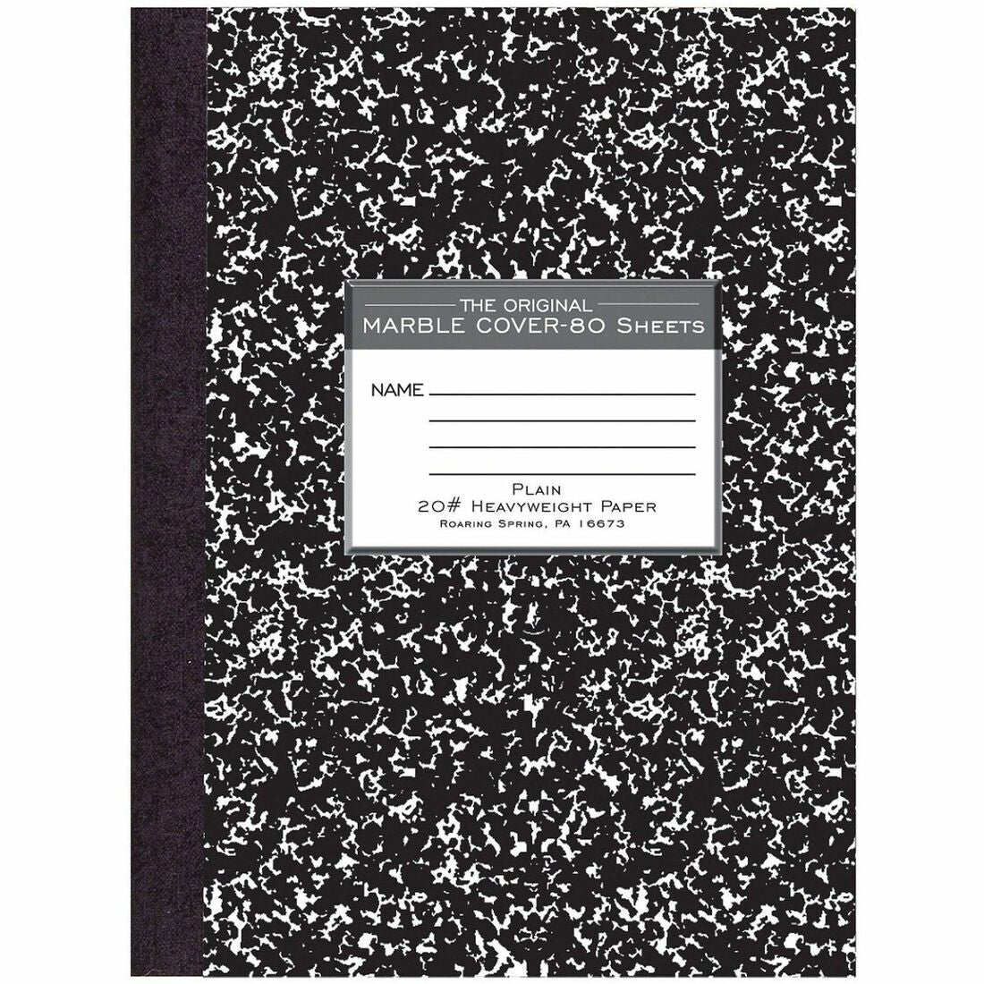 Roaring Spring Marble Unruled Composition Book - 80 Sheets - 160 Pages - Plain - Sewn/Tapebound - Unruled Front Ruling -