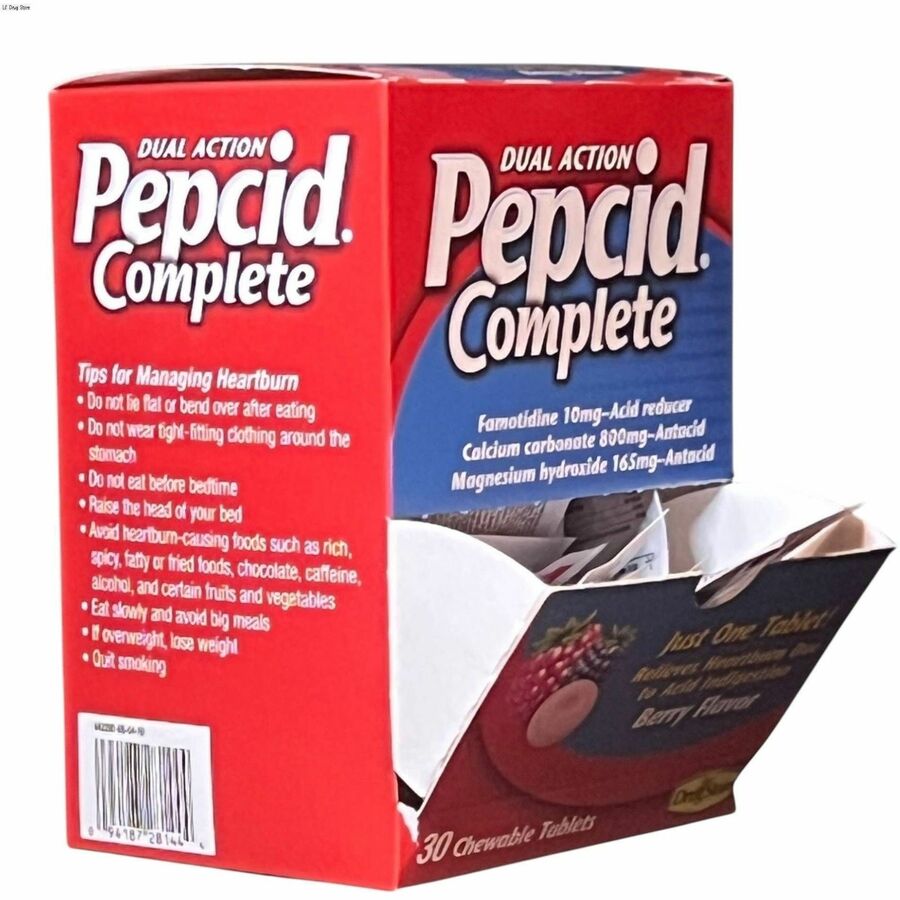 Lil' Drug Store Single Dose Pepcid Complete - For Heartburn, Acid Indigestion, Sour Stomach, First Aid - Berry