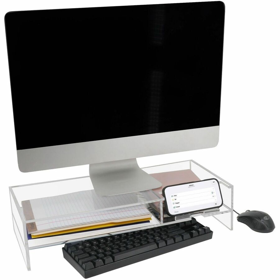 Kantek 2-Tier Acrylic Monitor Stand - 4.30" Height x 9.40" Width x 20.70" Depth - Desktop - Acrylic - Clear - 1 Each