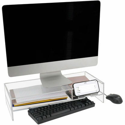 Kantek 2-Tier Acrylic Monitor Stand - 4.30" Height x 9.40" Width x 20.70" Depth - Desktop - Acrylic - Clear - 1 Each