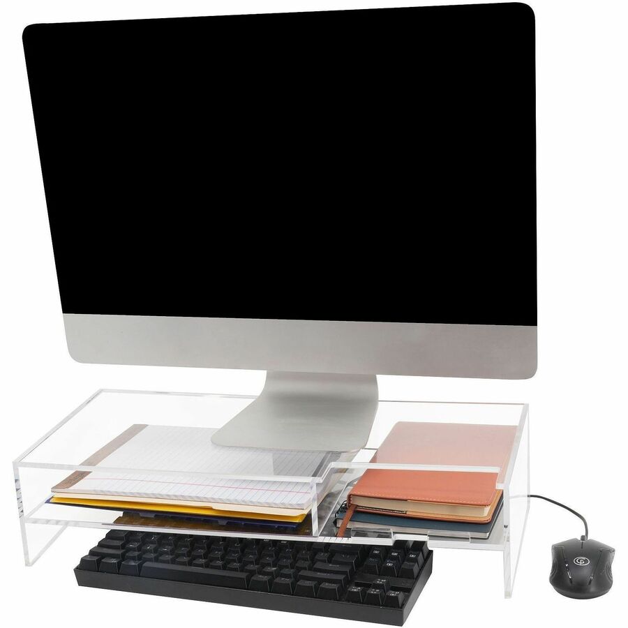 Kantek 2-Tier Acrylic Monitor Stand - 4.30" Height x 9.40" Width x 20.70" Depth - Desktop - Acrylic - Clear - 1 Each